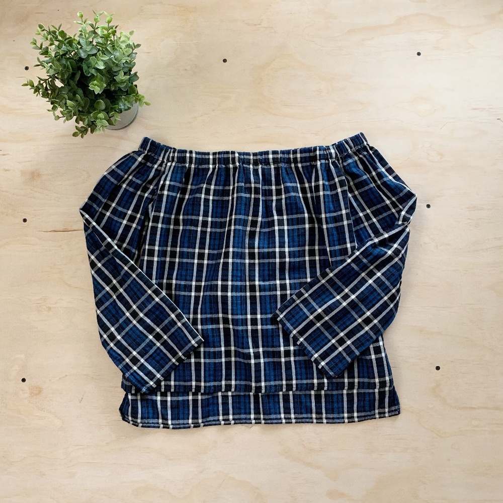 Anthropologie l Cloth & Stone Plaid Off Shoulder